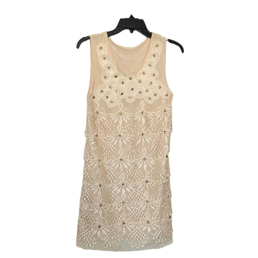 Women's Embellished Lace Fully Lined Sleeveless Cocktail Dress Peach Size Small